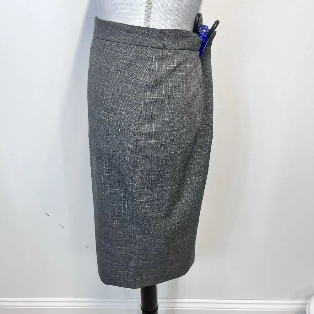 Ann Taylor Skirt size 2 Gray White Plaid Pencil Knee Stretch Career Suit Church - Picture 4 of 6
